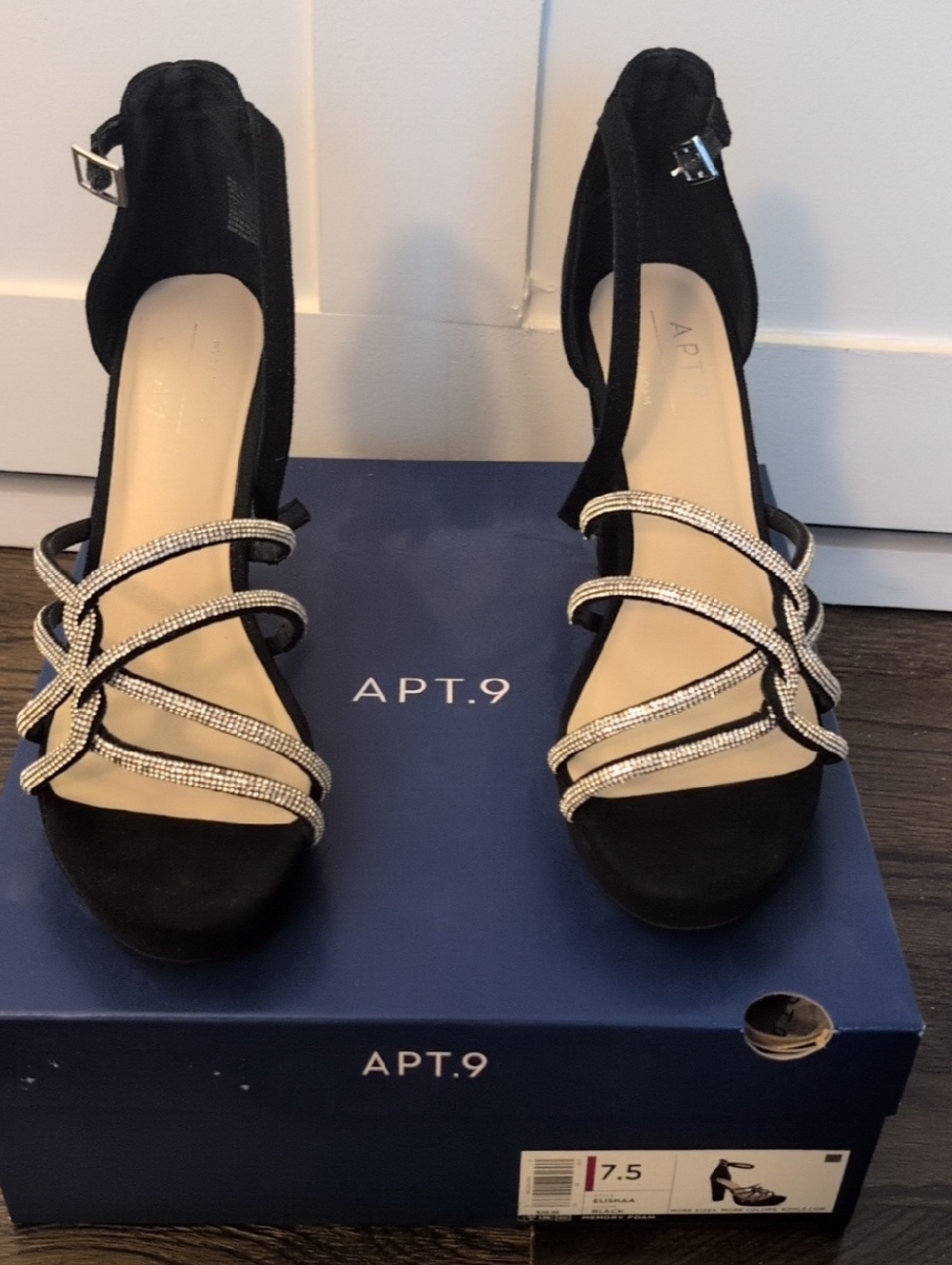 Apt. 9 Black Strappy Heels with Rhinestone Accents